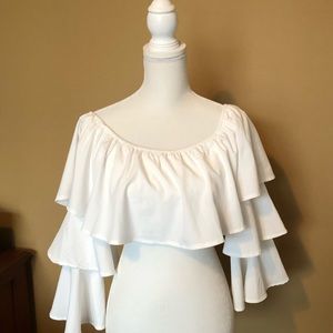 Boohoo white ruffle crop top